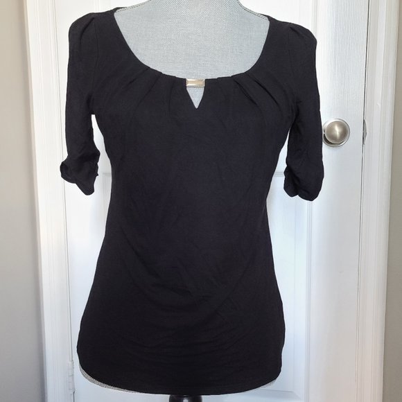 WHBM Black 3/4 Sleeve Tee with Metal Accent - Picture 1 of 5
